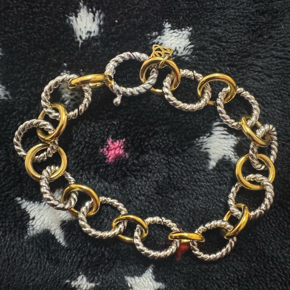 Two tone Oval Link Chain Bracelet Silver Gold Twisted Rope Statement